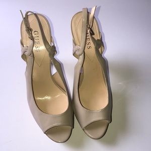 Guess nude patten leather heels with cork bottom